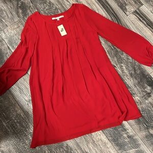Max studio pleated dress size S color red lined above knee length long sleeves
